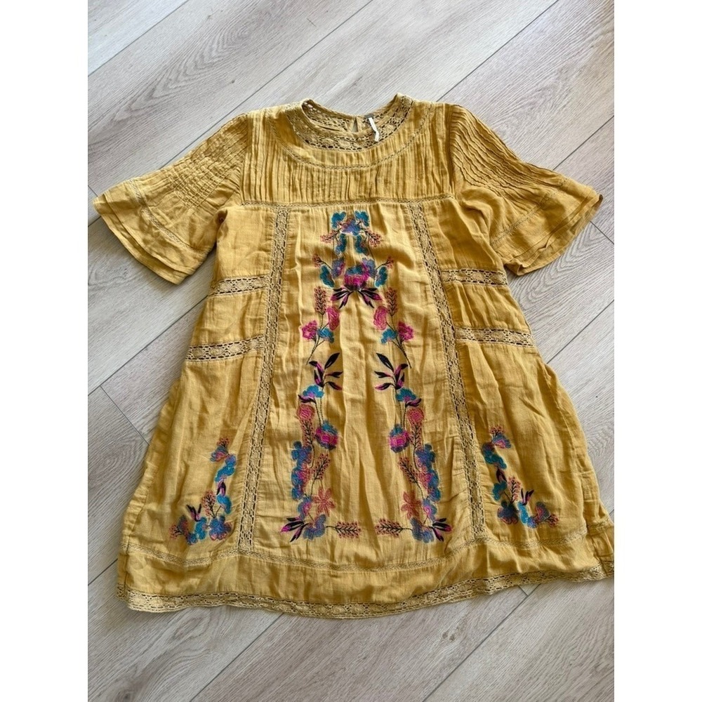 Free People Perfectly Victorian Dress Embroidered Boho Crochet Lace Trim Small - Picture 3 of 9